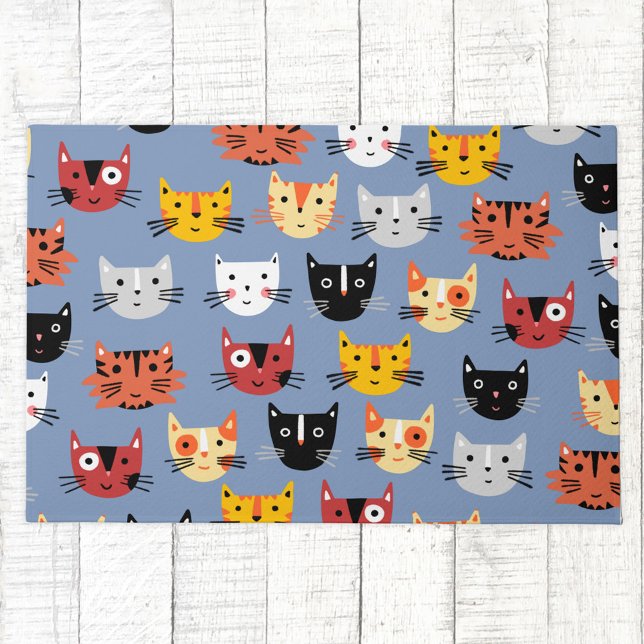 Felpudo Azul de gato gatito (Fun kitty cat blue doormat)