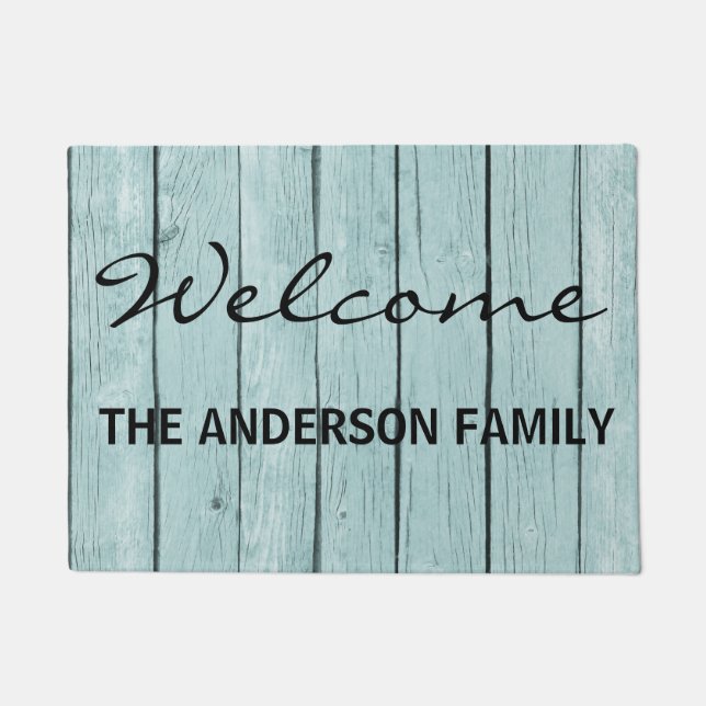 Felpudo Azul estera de puerta personalizada falsa madera (Anverso)