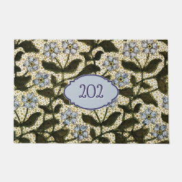 Felpudo Azul Flor Mosaico vintage botánico - añadir número