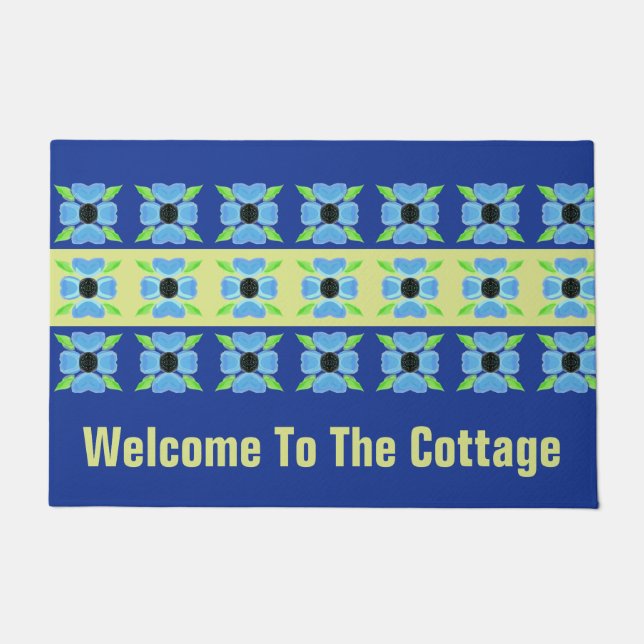 Felpudo Azul Florido Con Lime (Anverso)