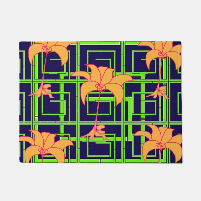 Felpudo Azul Marino Geo Floral (Anverso)