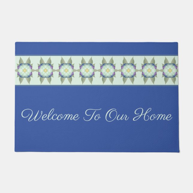 Felpudo Azul Oscuro Con Acento Floral (Anverso)