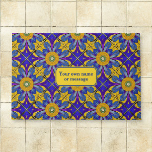 Felpudo Azul provenzal y girasol amarillo - Mosaico romano