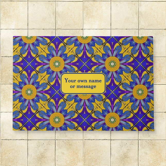 Felpudo Azul provenzal y girasol amarillo - Mosaico romano (Subido por el creador)