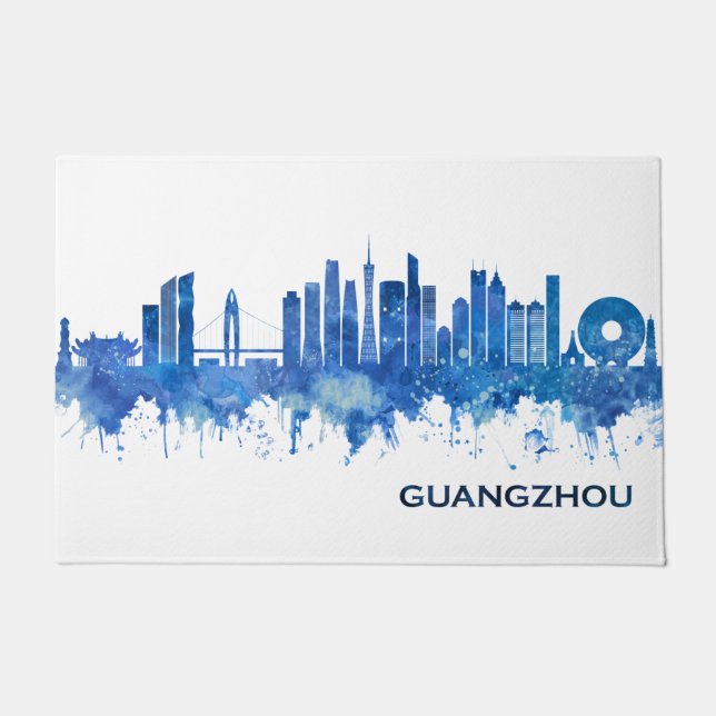 Felpudo Azul Skyline de Guangzhou (Anverso)
