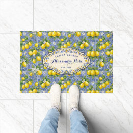 Felpudo Azulejo De País Francés Nombre Monograma Limón Azu