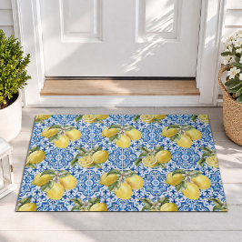 Felpudo Azulejo Limón Blanco Patrón Mediterráneo