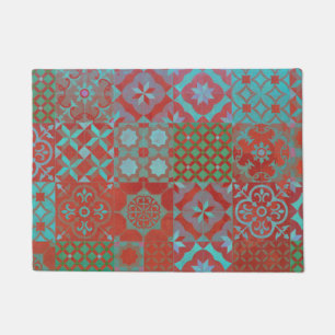 Felpudo Azulejos egeos geniales y modernos en rojo y azul