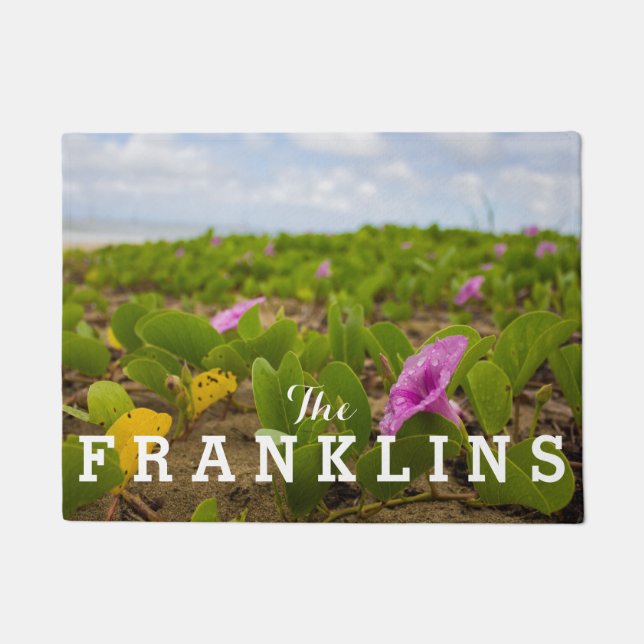 Felpudo Bahía Hanalei, Kauai Morning Glory Purple Flower (Anverso)