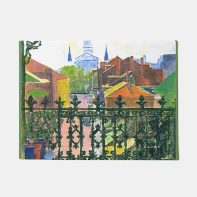 Felpudo Balcón de Nueva Orleans con iglesia (Anverso)