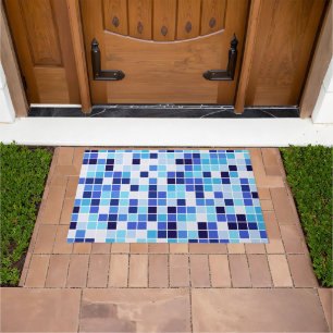 Felpudo Baldosas de piscina, mosaicos azules, patrón geomé