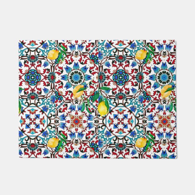 Felpudo Baldosas mediterráneas, mosaicos, limón, arte de v (Anverso)