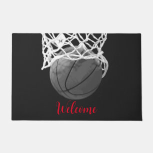 Felpudo Ball de baloncesto de bienvenida y Net Black & Whi