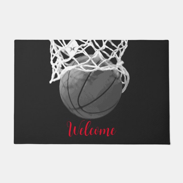 Felpudo Ball de baloncesto de bienvenida y Net Black & Whi (Anverso)