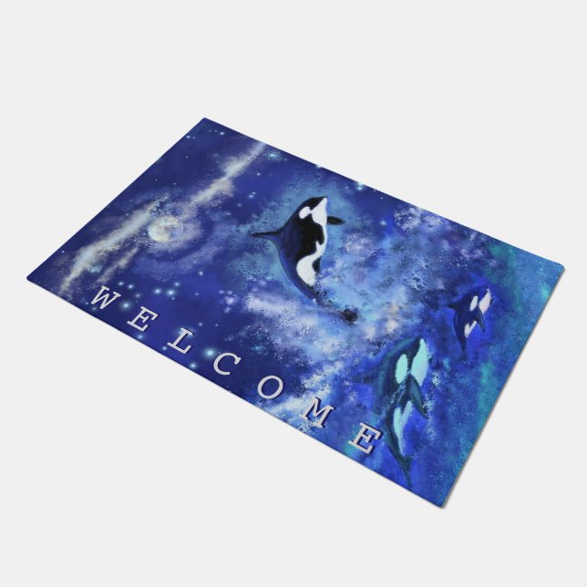 Felpudo Ballenas asesinas Doormat Blue Full Moon Night (Angular)