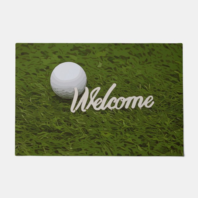 Felpudo Baloncesto de golf con bienvenida en césped verde (Anverso)