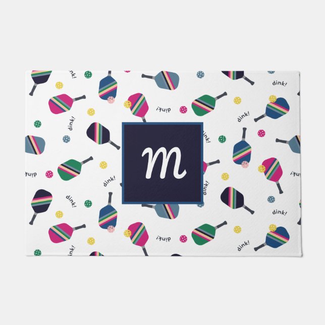 Felpudo Baloncesto Monograma personalizado rosa verde azul (Anverso)