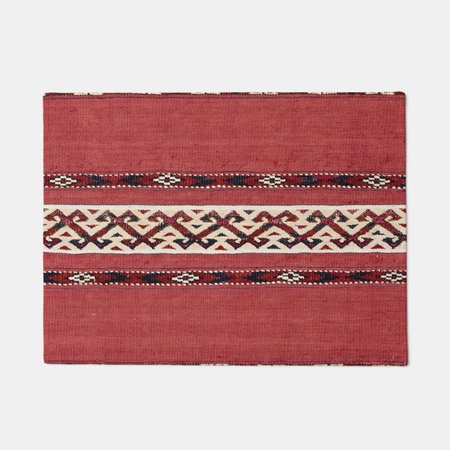 Felpudo Banda triangular Kilim rojo negro blanco  (Anverso)