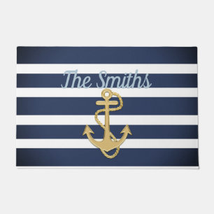 Felpudo Bandas azules y náuticas de oro
