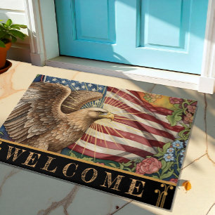 Felpudo Bandera Americana Vintage, Águila, Arte Patriótico