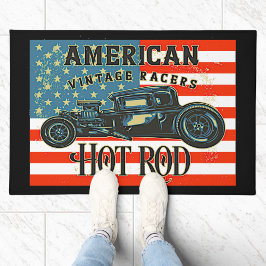 Felpudo Bandera Americana Vintage Racers Hot Rod Car Front