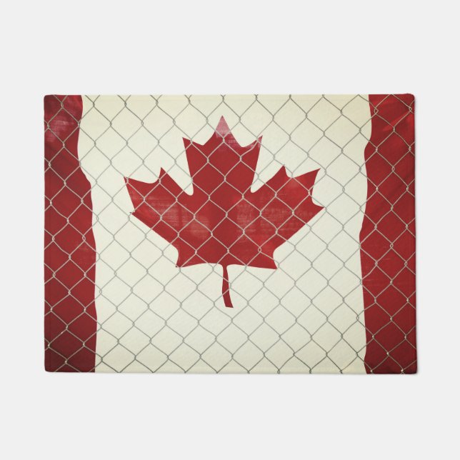 Felpudo Bandera canadiense. Cerca de eslabones. Rústico. G (Anverso)