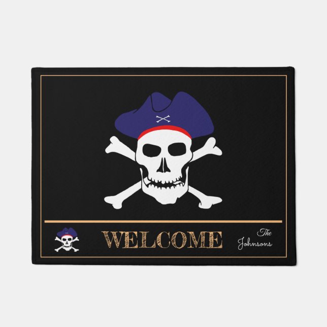 Felpudo Bandera de los Piratas y Capitán Jack, esteras de  (Anverso)