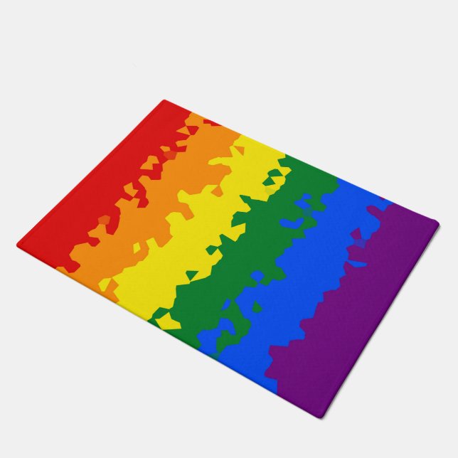 Felpudo Bandera de orgullo gay arcoíris abstracto boho fun (Angular)