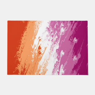 Felpudo Bandera de orgullo lésbico abstracto trippy groovy