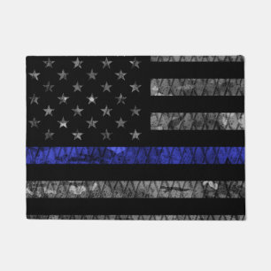 Felpudo Bandera delgada de la línea azul de la policía