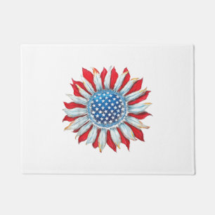 Felpudo Bandera estadounidense del girasol 4 de julio Muje