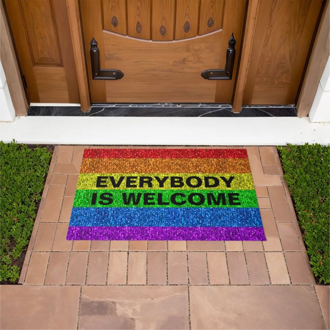 Felpudo Bandera LGBT arcoiris purpurina chispas personalíc (Exterior)