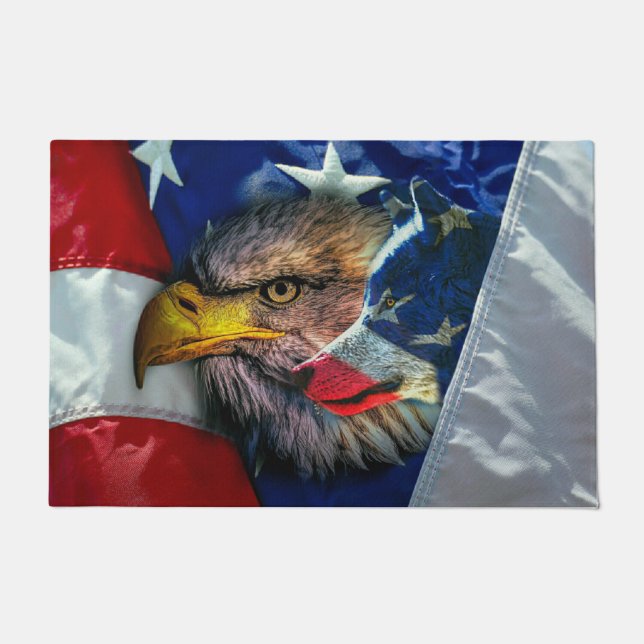 Felpudo Bandera Patriótica Americana Bald Eagle Wolf (Anverso)