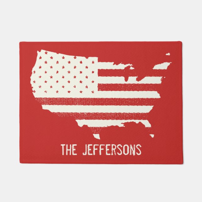 Felpudo Bandera Patriótica Americana Grunge (Anverso)