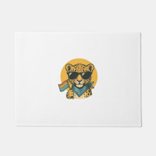 Felpudo Bandera vintage del orgullo del leopardo arcoíris