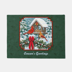 Felpudo Banquete de Navidad de Cardenales Verde