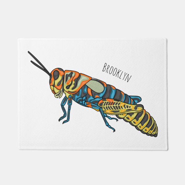 Felpudo Barber pole grasshopper cartoon illustration  (Anverso)