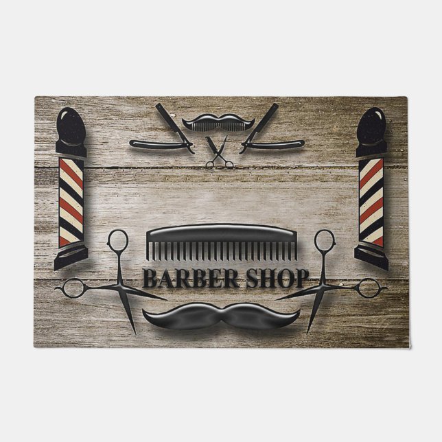 Felpudo Barber Shop Welcome Mat, Hair Salon (Anverso)