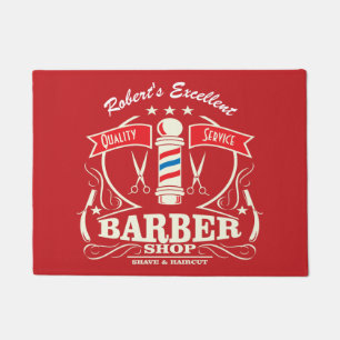 Felpudo Barbershop Entrada Puerta Mat Retro Rojo