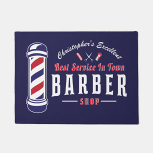 Felpudo Barbershop Stylist Barber Blue Monogram Mat