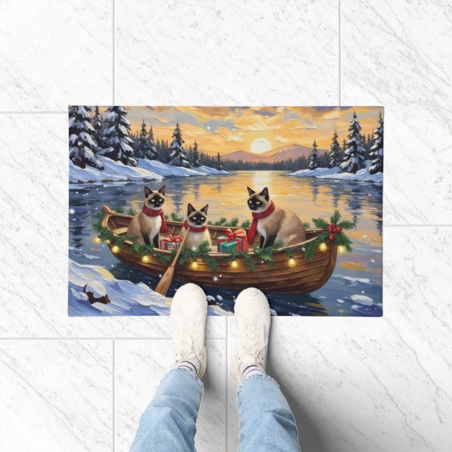 Felpudo Barco de Navidad de Gato Siamés Fiesta (Interior)