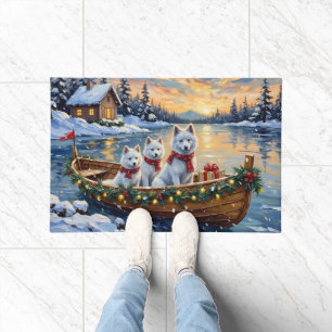 Felpudo Barco de Navidad de Samoyedo Blanco Fiesta