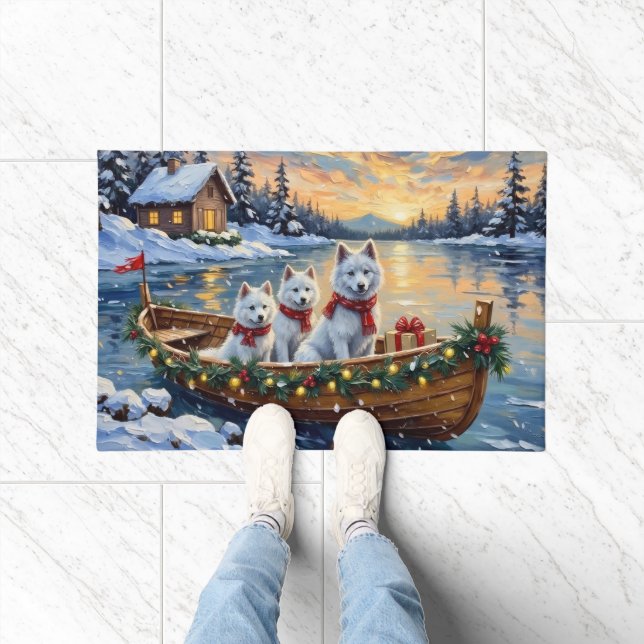 Felpudo Barco de Navidad de Samoyedo Blanco Fiesta (Interior)