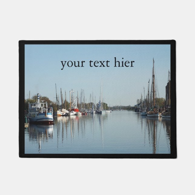 Felpudo barcos en el puerto y tu texto (Anverso)