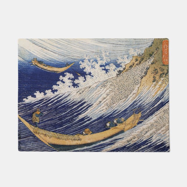Felpudo Barcos marinos de las olas del océano de Hokusai (Anverso)