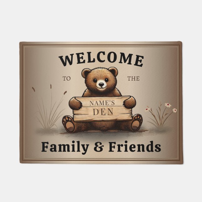 Felpudo Bärengruß mit persönlichem Namensschild Familien (Anverso)