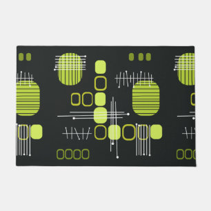 Felpudo Barkcloth de resumen atómico Chartreuse negro