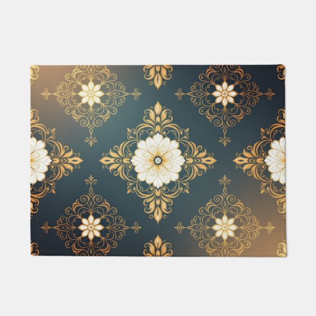 Felpudo "Barockes Ornament-Muster in Gold und Schwarz" Dec (Anverso)