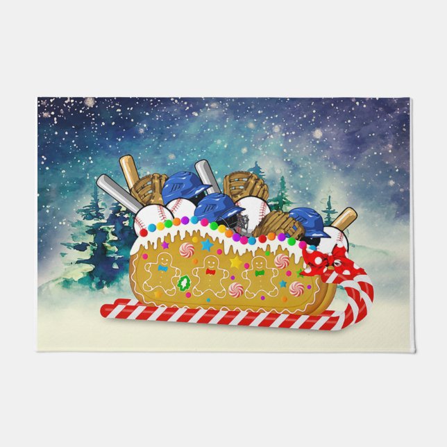 Felpudo Baseball Christmas Doormat, Lovely Christmas Gift (Anverso)