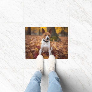 Felpudo Basenji en otoño se inspira la caída de las hojas